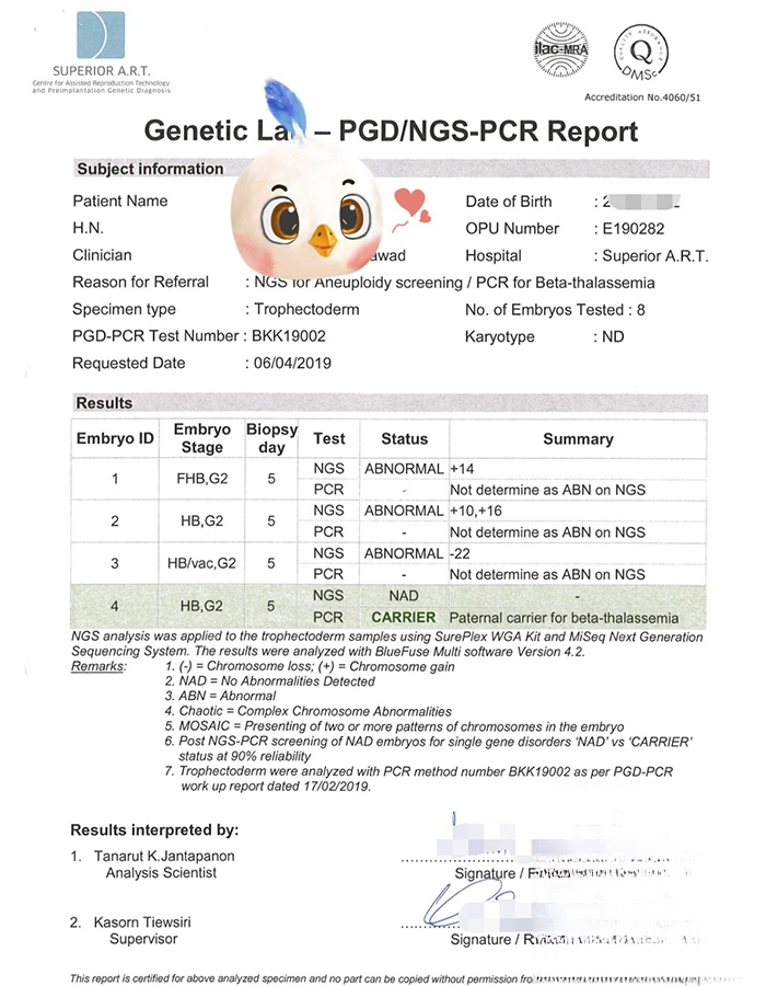 第二次胚胎筛查报告